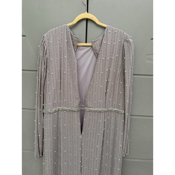 Mac Duggal 93622 LONG PUFF SLEEVE PEARL BEADED MIDI DRESS VINTAGE LILAC SZ 20 - Picture 13 of 16